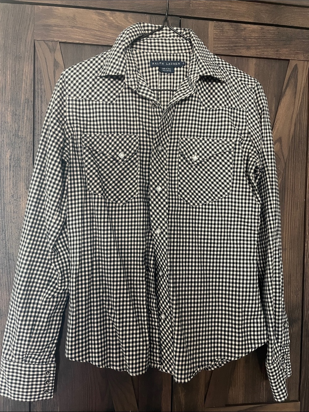 Ralph Lauren Black and White Gingham Button-Down Shirt